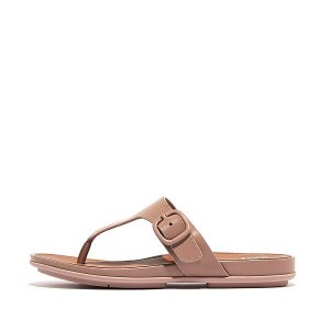 Beige Women's FitFlop Gracie Matt Buckle Leather Toe-Post Sandals | 548JNMBDW