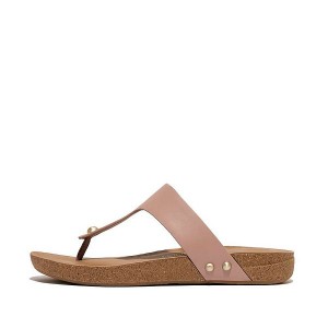 Beige Women's FitFlop Iqushion Leather Toe-Post Sandals | 031WMZCHL