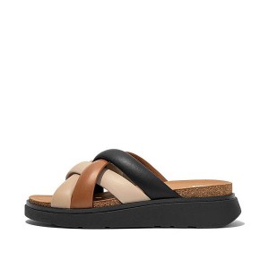 Beige / Black Women's FitFlop Gen-Ff Padded Strap Leather Slides | 941ZKSXFN