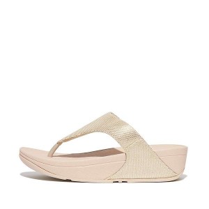 Beige / Silver Women's FitFlop Lulu Glitz Canvas Toe-Post Sandals | 265JHTZNW