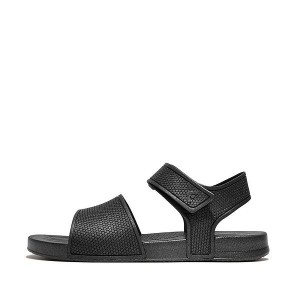 Black Kids' FitFlop Iqushion Junior Shimmer Ergonomic Back-Strap Sandals | 582YDRGTA