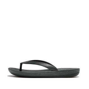 Black Kids' FitFlop Iqushion Junior Shimmer Ergonomic Flip Flops | 305EVDYTO