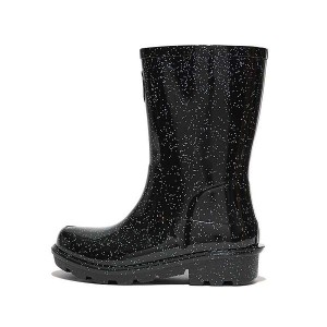 Black Kids' FitFlop Wonderwelly Junior Glitter Ergonomic Wellington Rain Boots | 209JBUWPV