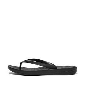 Black Men's FitFlop Iqushion Ergonomic Flip Flops | 895OMUQHK