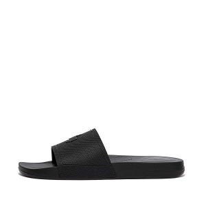 Black Men's FitFlop Iqushion Pool Sliders Slides | 581YUNJAB