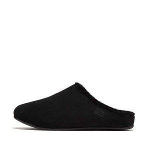 Black Men's FitFlop Shove Shearling Lined Suede Slippers | 249RGQFKO