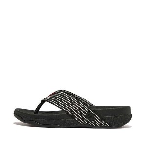 Black Men's FitFlop Surfer Weave Stripe Toe-Post Sandals | 827TGNYDO