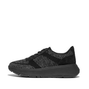 Black Women's FitFlop F-Mode E01 Knit Flatform Sneakers | 653JNTPDH