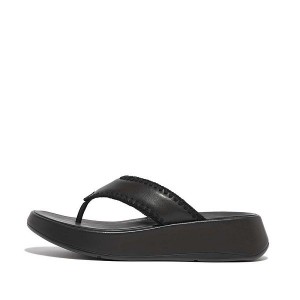 Black Women's FitFlop F-Mode Leather Flatform Toe-Post Sandals | 042UQGKDE