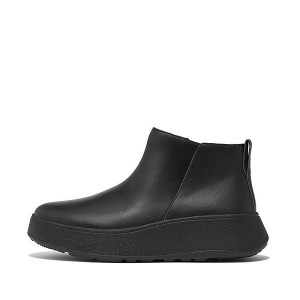 Black Women's FitFlop F-Mode Leather Flatform Zip Ankle Boots | 890HDWLBZ