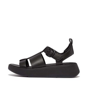 Black Women's FitFlop F-Mode Leather Flatform Fisherman Sandals | 983CHAKIW