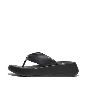 Black Women's FitFlop F-Mode Leather Twist Flatform Toe-Post Sandals | 614HGDSJW