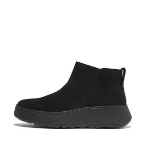 Black Women's FitFlop F-Mode Suede Flatform Zip Ankle Boots | 392IAMWKS