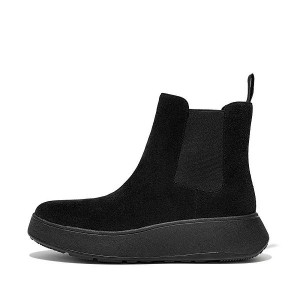 Black Women's FitFlop F-Mode Suede Flatform Chelsea Boots | 468VDTFHJ