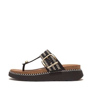 Black Women's FitFlop Gen-Ff Buckle Stripe Weave Toe-Post Sandals | 760LVYIPZ