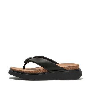 Black Women's FitFlop Gen-Ff Padded Strap Leather Toe-Post Sandals | 078TQWXKM