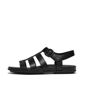 Black Women's FitFlop Gracie Matt Buckle Leather Fisherman Sandals | 395RUMETQ