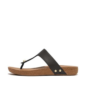 Black Women's FitFlop Iqushion Leather Toe-Post Sandals | 938ZJDVPN