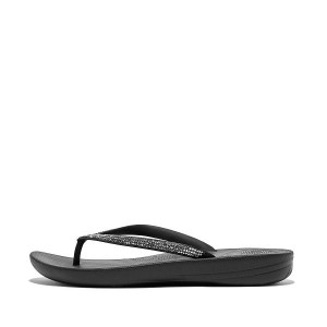 Black Women's FitFlop Iqushion Sparkle Ergonomic Flip Flops | 971AXFQYV