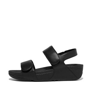 Black Women's FitFlop Lulu Adjustable Leather Sandals | 436KLHPGQ