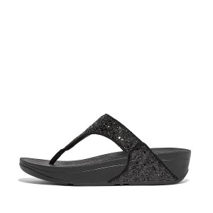 Black Women's FitFlop Lulu Glitter Toe-Post Sandals | 892JHGEMD