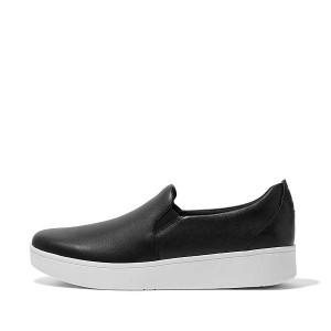 Black Women's FitFlop Rally Leather Slip On Skate Sneakers | 094FOLHSC