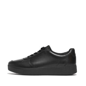 Black Women's FitFlop Rally Perf Leather Panel Sneakers | 053VDRZUX