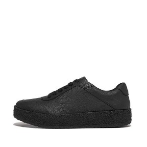 Black Women's FitFlop Rally Tumbled Leather Crepe Sneakers | 904FPTMZL