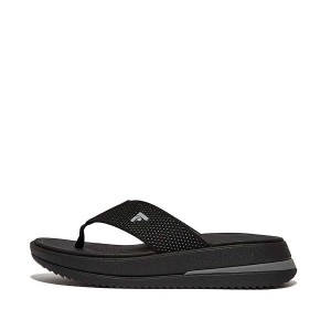 Black Women's FitFlop Surff Two Tone Sports Webbing Toe-Post Sandals | 298PGJMRN