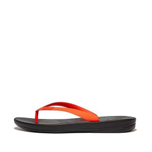 Black / Orange Men's FitFlop Iqushion Ergonomic Flip Flops | 406DHJKZO