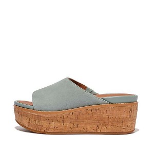 Blue Women's FitFlop Eloise Cork-Wrap Suede Wedge Slides | 139YUOPSB