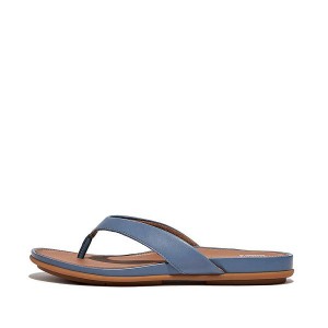 Blue Women's FitFlop Gracie Leather Flip Flops | 509NFDRVB