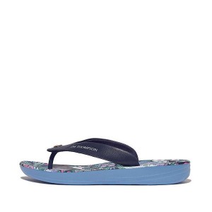 Blue Women's FitFlop Iqushion X Jim Thompson Limited Edition Leather Flip Flops | 172GIYEOU