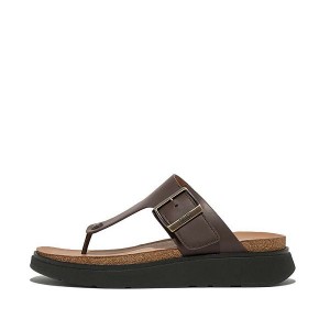 Brown Men's FitFlop Gen-Ff Buckle Leather Toe-Post Sandals | 095QEBWFJ