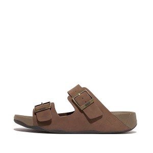 Brown Men's FitFlop Gogh-Moc Buckle Nubuck Slides | 091QOHEUL