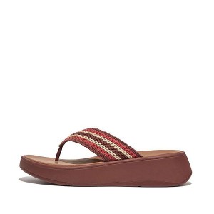 Brown Women's FitFlop F-Mode Crochet Flatform Toe-Post Sandals | 285RZDLPF