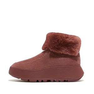 Brown Women's FitFlop F-Mode Double Faced Shearling Flatform Boots | 241WTACLP