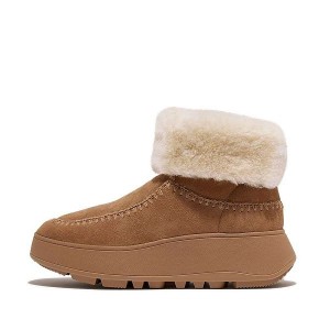 Brown Women's FitFlop F-Mode Double Faced Shearling Flatform Boots | 253NOWPHT