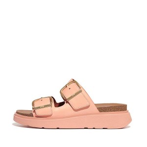 Brown / Coral Women's FitFlop Gen-Ff Buckle Two Bar Leather Slides | 794VZXCUG