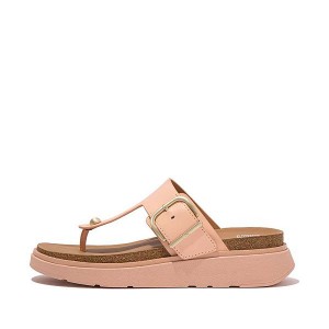 Brown / Coral Women's FitFlop Gen-Ff Buckle Leather Toe-Post Sandals | 621OXTMQU