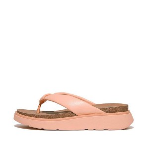 Brown / Coral Women's FitFlop Gen-Ff Padded Strap Leather Toe-Post Sandals | 842SLHAJQ