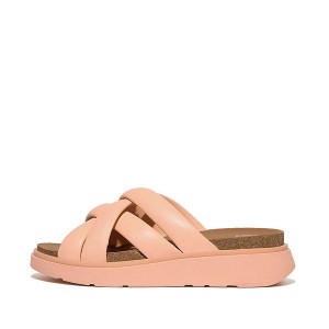 Brown / Coral Women's FitFlop Gen-Ff Padded Strap Leather Slides | 516KBEYJP