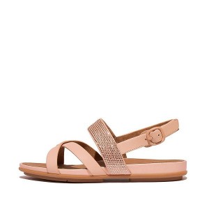 Brown / Coral Women's FitFlop Gracie Crystal Leather Strappy Back-Strap Sandals | 512WFMXAV