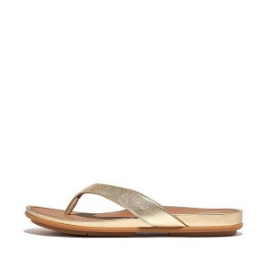 Brown / Gold Women's FitFlop Gracie Metallic Leather Flip Flops | 243HYFOWR