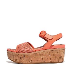 Coral Women's FitFlop Eloise Cork-Wrap Woven Back-Strap Wedge Sandals | 932ZVJFYL