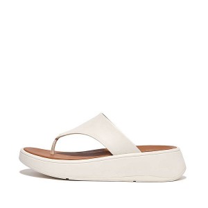 Cream Women's FitFlop F-Mode Leather Flatform Toe-Post Sandals | 216IZOYME