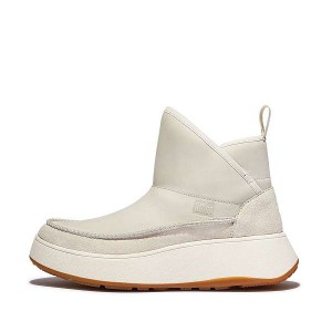 Cream Women's FitFlop F-Mode Nubuck-Mix Flatform Bootie Sneakers | 039BQMIWC