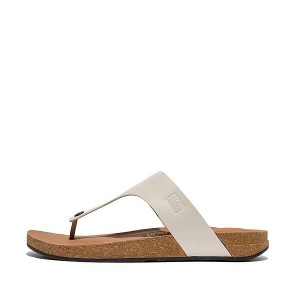 Grey Men's FitFlop Iqushion Leather Toe-Post Sandals | 308GVRFNO