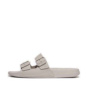 Grey Men's FitFlop Iqushion Two Bar Buckle Slides | 452RWYEFB