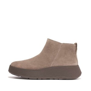 Grey Women's FitFlop F-Mode Suede Flatform Zip Ankle Boots | 928XUOIVW